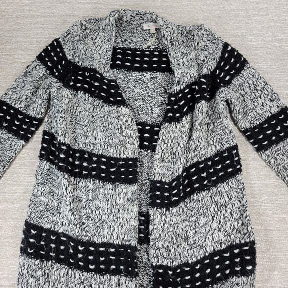 Two by Vince Camuto Chunky Knit Long Cardigan Sweater Black White Wool Blend L - Picture 13 of 16